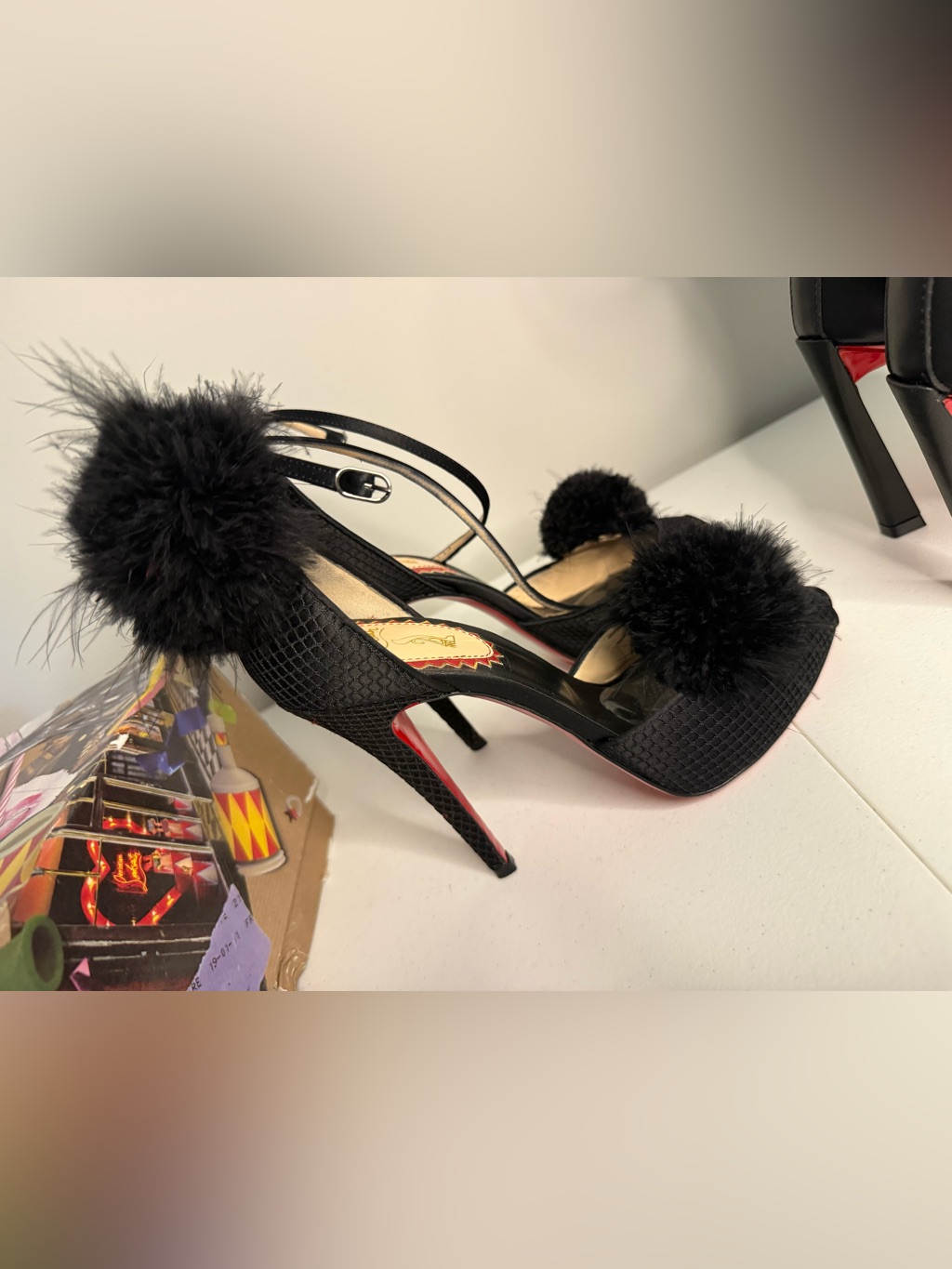 *Rare* Black Pom-Pom High Heel